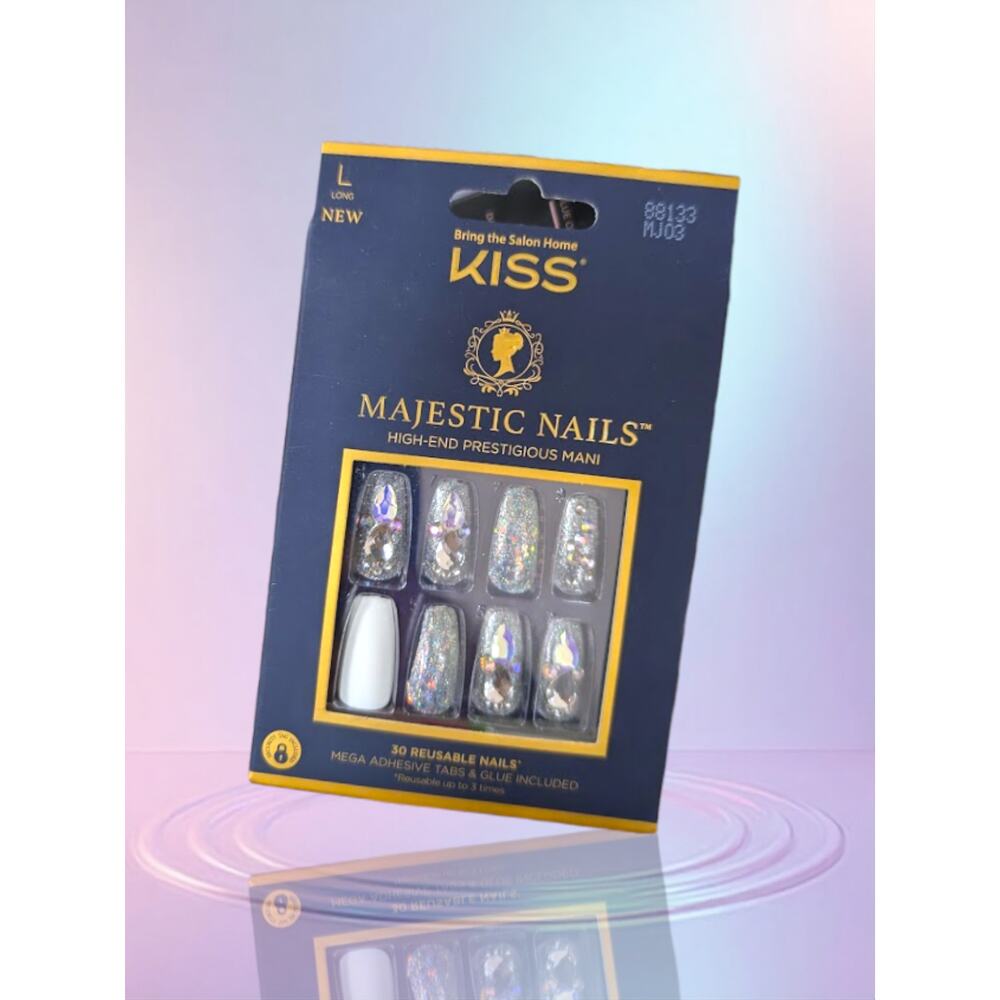 NIB KISS Majestic Nails L Press-On Multicolor Glitter Rhinestone Accents